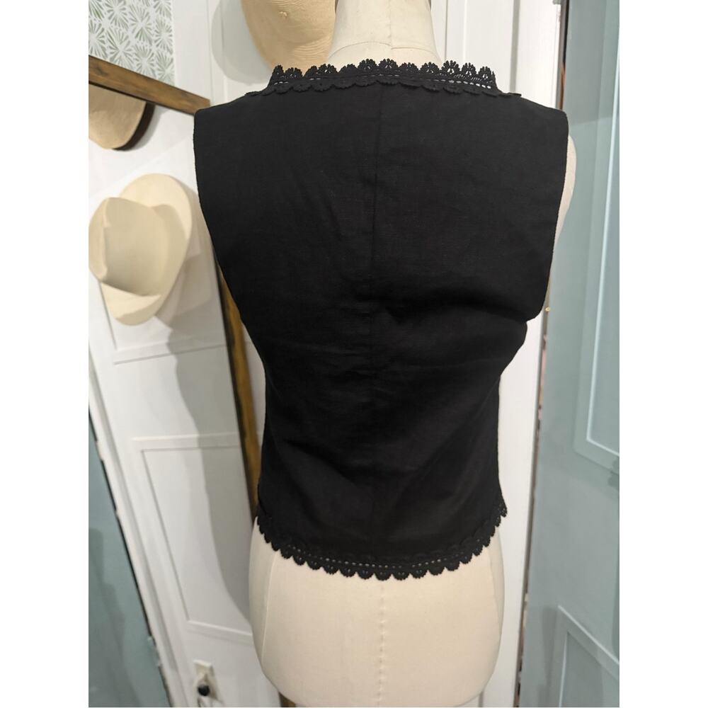 Women's House of Harlow 1960 Lace Edge Linen Front Tie Top in Black Size XS - Picture 5 of 7